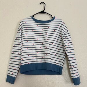 Pact Blue and White Striped Sweater Heart Print